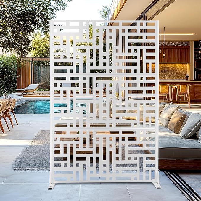Outdoor Privacy Screen,72" H×47" W Metal Privacy Screen, Freestanding Privacy Fence Panels for Patio