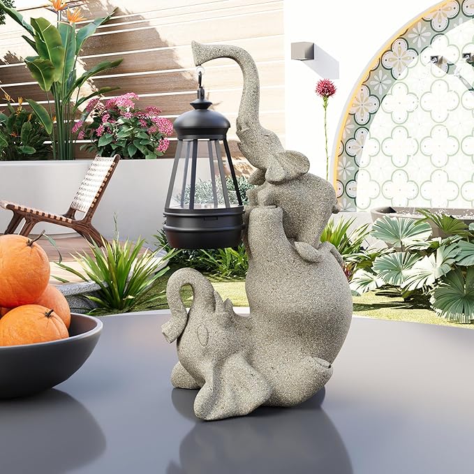 Solar Garden Statue 10 Inch Elephant Decor for Outside Yard Decoration Outdoor Unique Housewarming Gardening Birthday Gifts for Women Grandma