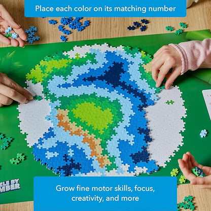 PLUS PLUS Puzzle by Number, 800 Piece Mini Interlocking Hashtag Color Blocks, 3D Pixel Art Kit for Kids - Earth