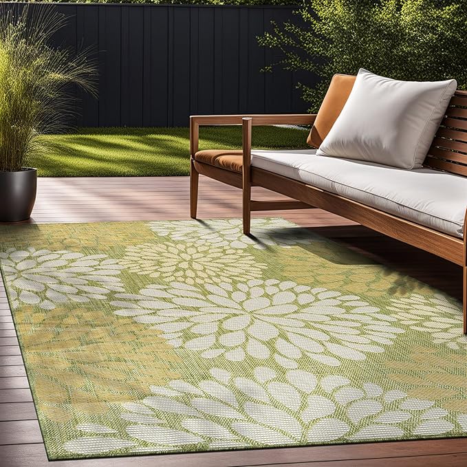 Beverly Rug Outdoor Rug 6x9 Modern Exotic Tropical Leaf Area Rugs for Indoor and Outdoor Patio Deck Porch Garden Water Resistant Washable Outside Carpet (6 x 9 Green)