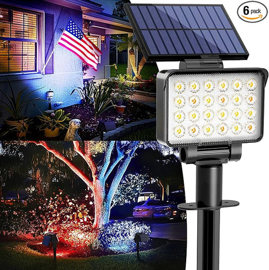 Color Changing Solar Spot Lights Outdoor Waterproof for Flag, Tree, House, Garden, Yard, Landscape Spotlights for Accent Uplighting Halloween Christmas Decorations-6 Pack