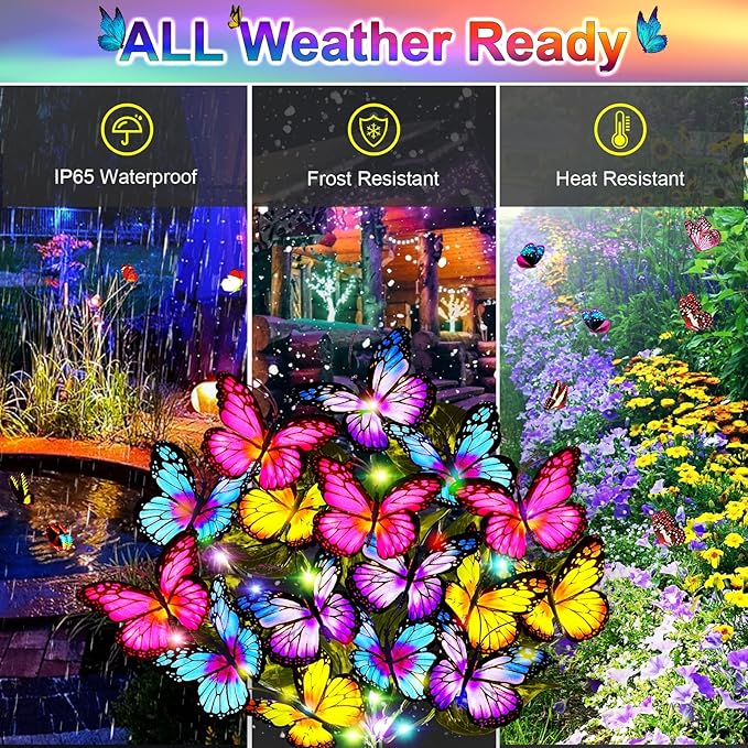 Solar Garden Lights Solar Lights Outdoor Waterproof Solar Lights 4 Pack with New Upgraded 144 LED 68 Butterflys Outdoor Solar Lights for Yard Outside Garden Pathway Decor Gifts for Women