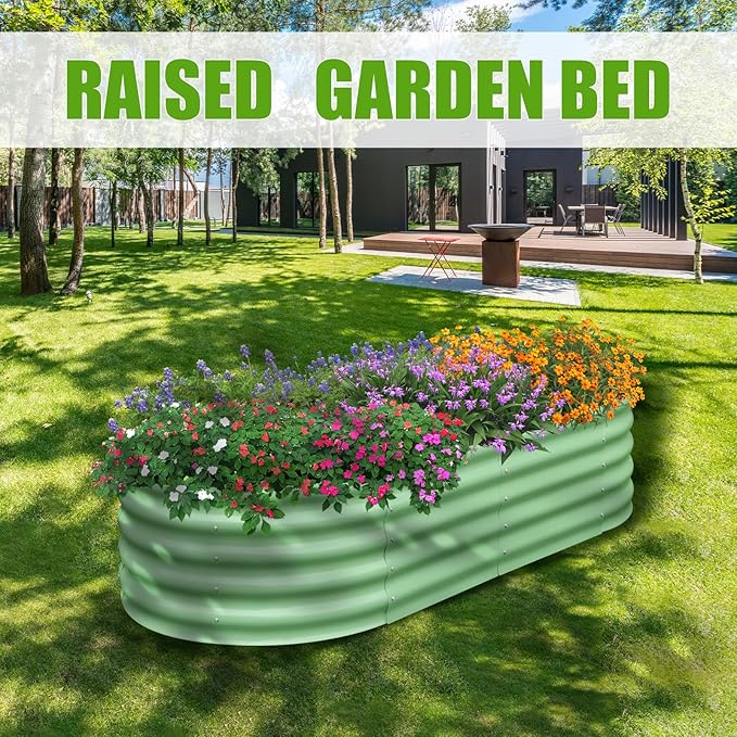SnugNiture Galvanized Raised Garden Bed, 6x3x1.5ft Oval Metal Planter Box for Planting Outdoor Plants Vegetables