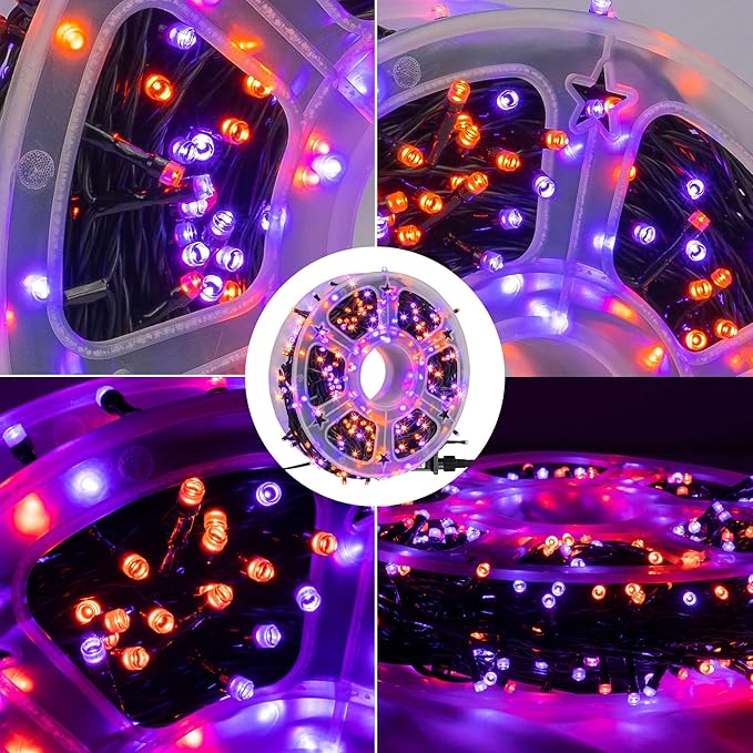 FUNPENY 164FT 500 LED Halloween Lights, 8 Modes Waterproof Plug in String Lights for Halloween Indoor Outdoor Yard Party Wedding Garden Home Decorations (Purple & Orange)