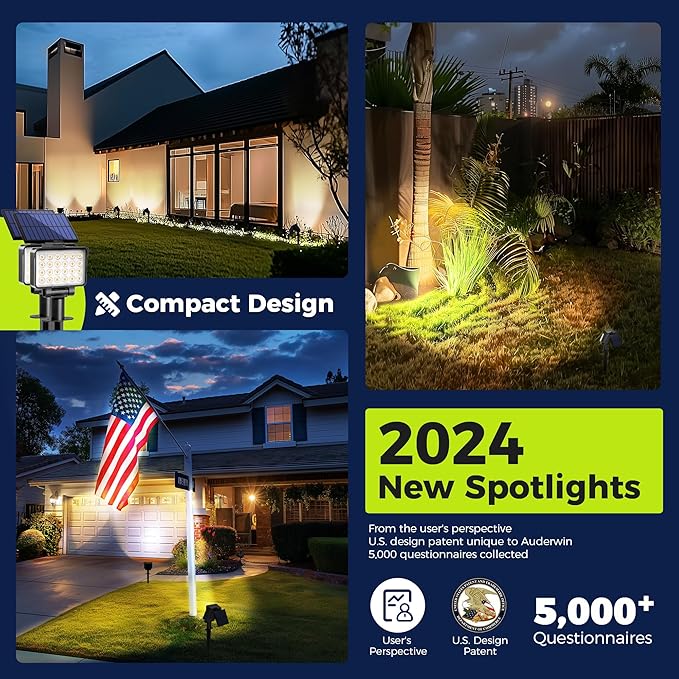 Solar Spot Lights Outdoor Waterproof for Flag, Tree, House, Garden, Yard, Landscape Spotlights for Accent Uplighting Halloween Christmas Decorations-8 Pack