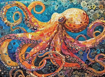 Cross & Glory - The Great Blue Octopus Enigma - 1000 Piece Jigsaw Puzzle for Adults | Ocean Puzzle | Unique Brain Teaser | Vibrant Marine Artwork
