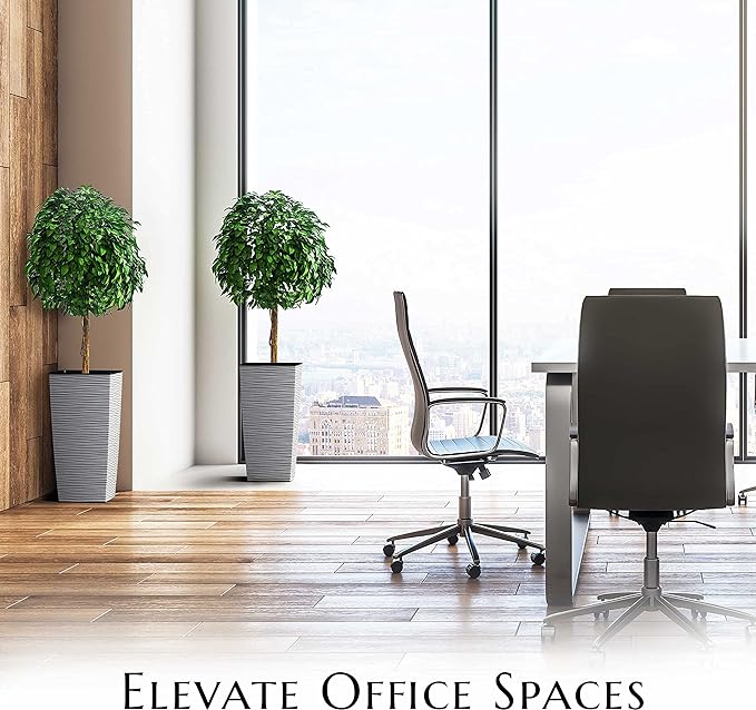 Mueller M-Resin Heavy Duty Tall Planter, Indoor/Outdoor Grande Plant, Tree, Flower Pot, 2-Piece Set, 27.5”, Modern Design, Built-in Drainage, Light Grey