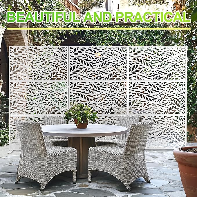 Outdoor Privacy Screen,72" H×47" W Metal Privacy Screen, Freestanding Privacy Fence Panels for Patio