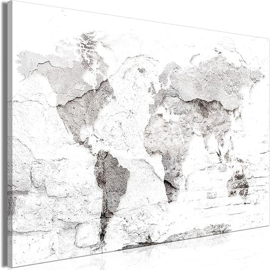 artgeist Textured Canvas Wall Art World Map 24x16 in - 1pcs Painting Canvas Prints Picture Artwork Image Framed Modern Photo Wall Home Travel Stone Effect k-C-10014-b-a