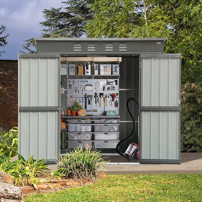 Domi Outdoor Storage Shed 6' x 4', Metal Waterproof Tool Shed Utility Storage House with Double Lockable Doors & Air Vent for Backyard Garden Lawn Patio