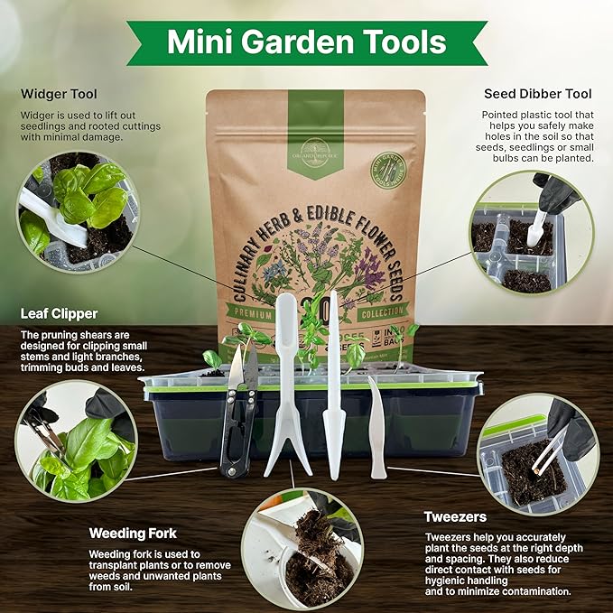 Organo Republic 20 Culinary Herbs & Edible Flower Seeds Variety Pack for Planting Indoor & Outdoor. 9500+ Non-GMO Heirloom Flower Garden Seeds: Basil, Borage, Echinacea, Lavender, Oregano & More