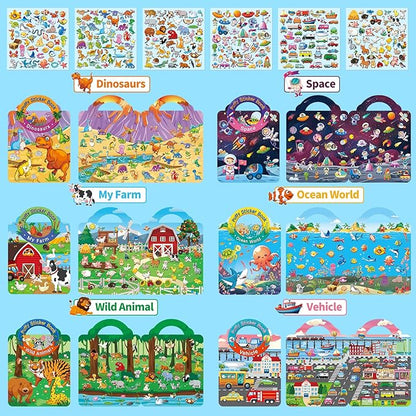 6 Sets 3D Reusable Sticker Books for Toddlers, Puffy Activity Books for Kids Ages 3-5, Travel Sticker for Kids 3 4 5 6 Years Old Girls & Boys Birthday Gifts