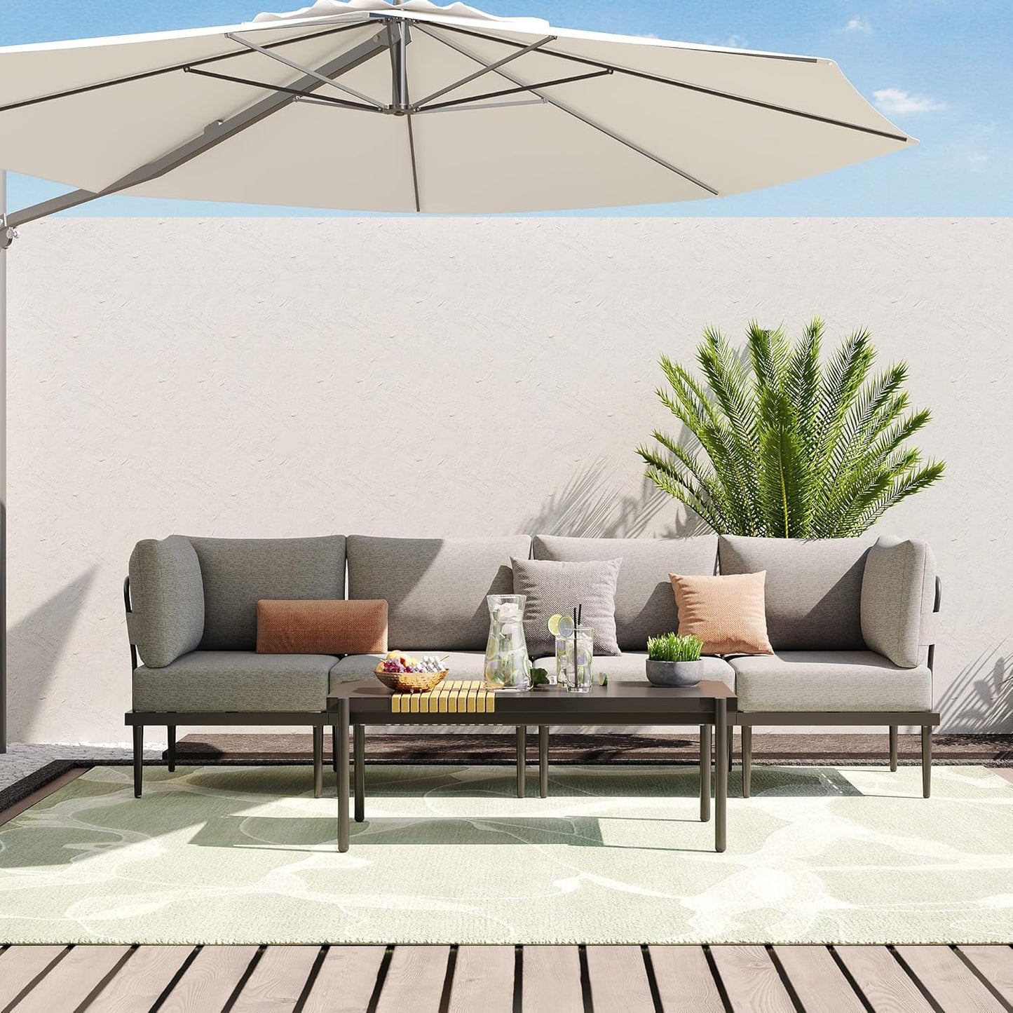 Sundale Outdoor 5 Pieces Metal Patio Furniture Set, Outdoor Sectional Sofa w/6 Inch Olefin Cushion and Coffee Table, Modern Outdoor Conversation Sets