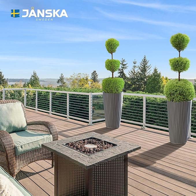 Mueller M-Resin Heavy Duty Tall Planter, Indoor/Outdoor Grande Plant, Tree, Flower Pot, 2-Piece Set, 24”, Modern Design, Built-in Drainage, Light Grey