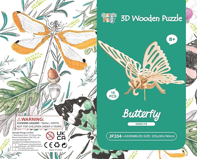 Georgie Porgy 3D Wooden Puzzles for Kids Toys Construction Woodcraft Kits DIY Model Puzzle Kits Birthday Gifts Pack of 3 (Butterfly Unicorn Flamingo)