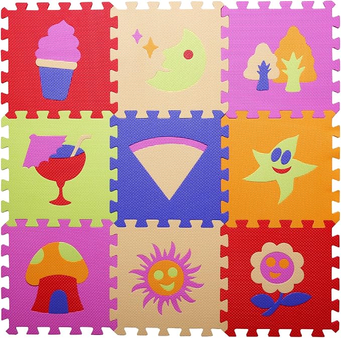 Coolcandy Baby Play Mat Without Fence, 9Pcs Interlocking Puzzle Floor Mat, 0.4" Thick Non-Toxic EVA Foam Play Mat, for Infants & Toddlers 3-36 Months, Soft Puzzle Tiles for Play Areas