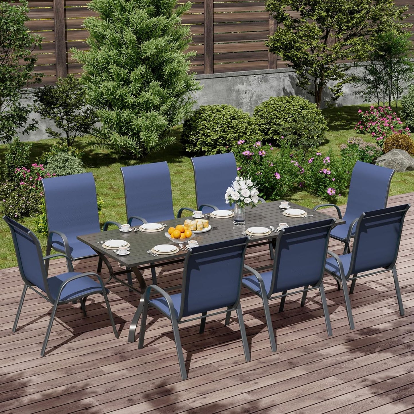 UDPATIO Patio Chairs Set of 8, Stackable Outdoor Dining Chairs with High Back, Breathable Textilene Fabric Outdoor Chair All Weather, 350LBS Capacity for Garden, Backyard (Blue)