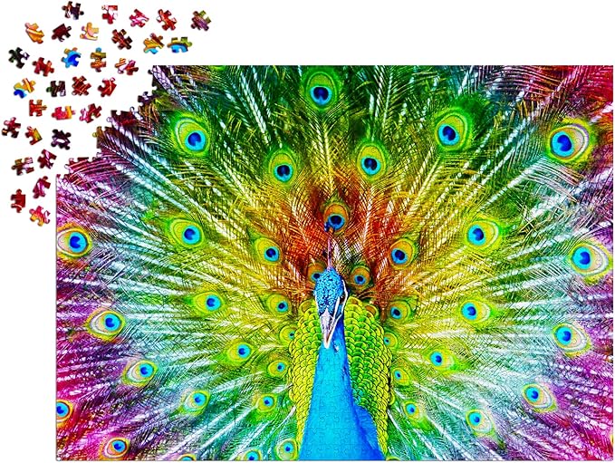 1000 Pieces Jigsaw Puzzle for Adults – Matte Finish, Soft Touch, Easy to Assemble, Tight Fit, Vivid Colors, Missing Pieces Service – Rainbow Gradient of Multicolor Peacock – by ENJOY Puzzle