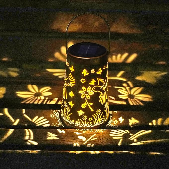 Kaixoxin 2 Pack Hummingbird Solar Lantern Lights Metal Outdoor Waterproof Garden Decor Hanging Lights for Backyard Porch Patio Table Yard Balcony Lawn Pathway Gifts for Women Grandma Mom