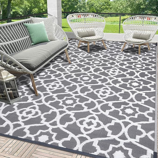 HEBE Outdoor Rug Waterproof 6x9, Plastic Straw Rug Camping Rug, Reversible Outdoor Patio Rugs RV Mat Clearance, Indoor Outside Floor Carpet for Porch,Deck,Camper,Balcony,Backyard