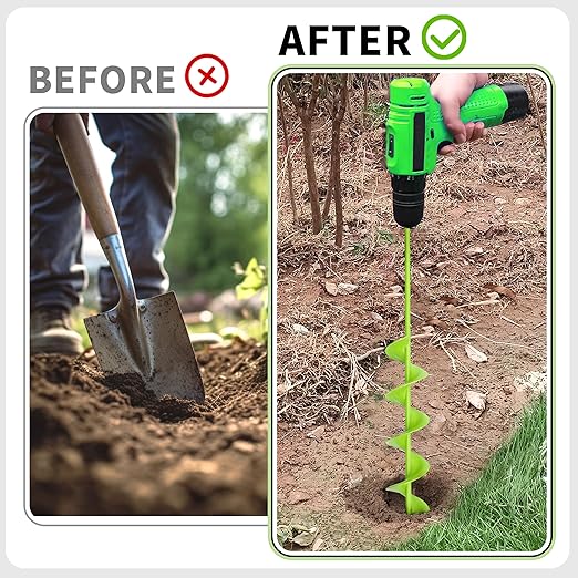 TCBWFY 3x24 Inch Auger Drill Bit for Planting,Easy Planter Garden Auger for Bulbs, Bedding Plants & Post Holes - Compatible with 3/8" Hex Drive