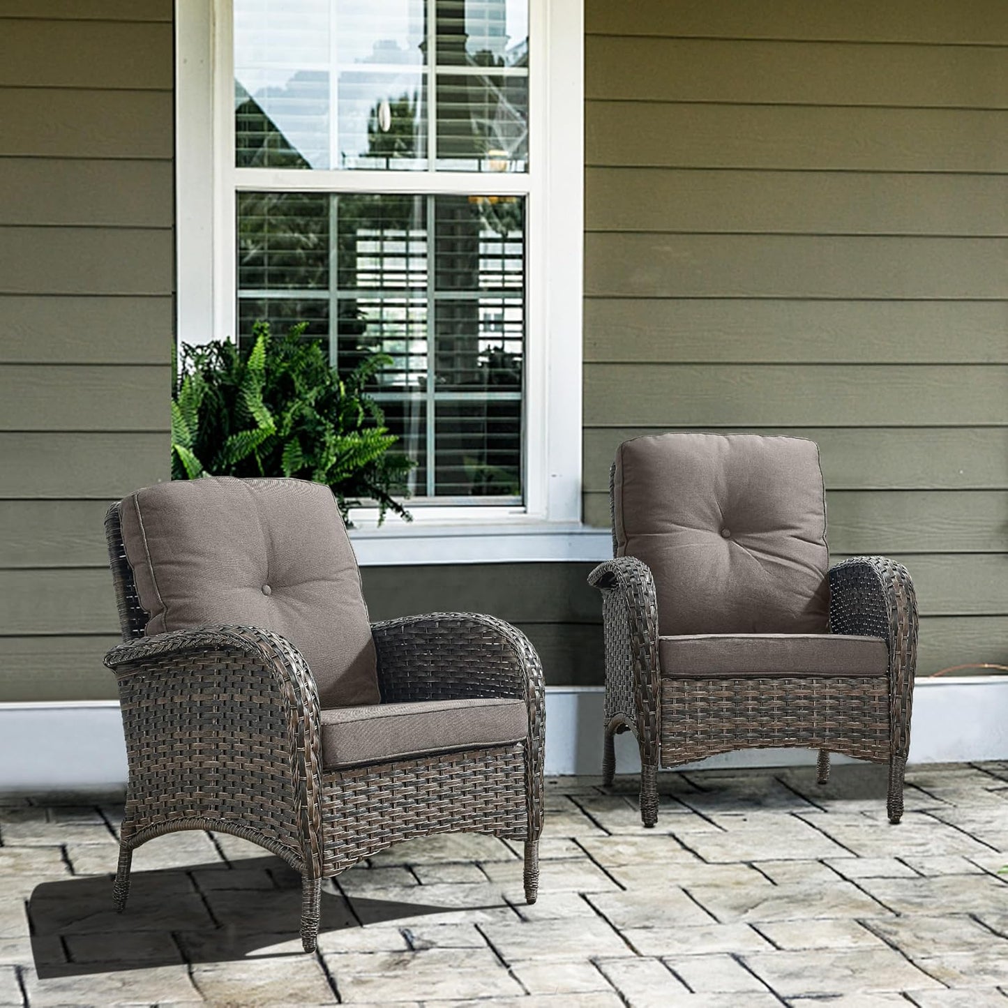7 Piece Outdoor Patio Wicker Furniture Sets with Swivel Rocker Chairs, Rattan Loveseat Conversation Sets for Patio Deck Backyard Poolside, Grey Cushion