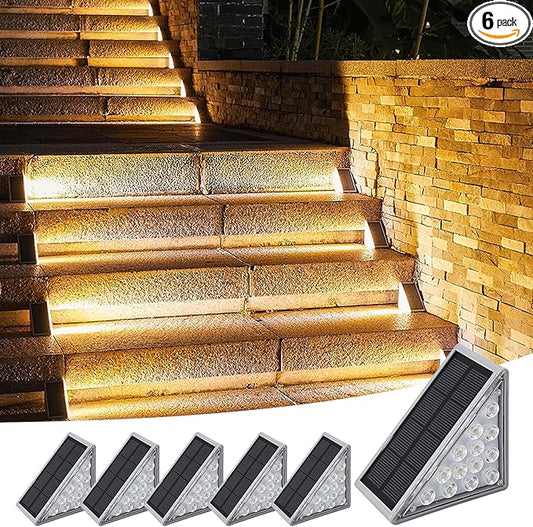 Solar Stair Lights Outdoor, 6 Pack Outdoor Solar Lights Waterproof IP67, Solar Step Lights for Outside, Patio, Decor, Yard, Garden, Front Door, Porch (Warm White)