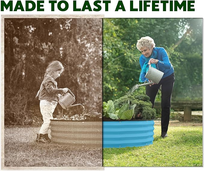 Round Galvanized Raised Garden Bed // 4×4×1 ft Galvanized Raised Garden Beds Outdoor for Gardening, Vegetables, Flowers // Patented Tool-Free Design Round Planter (Teal)