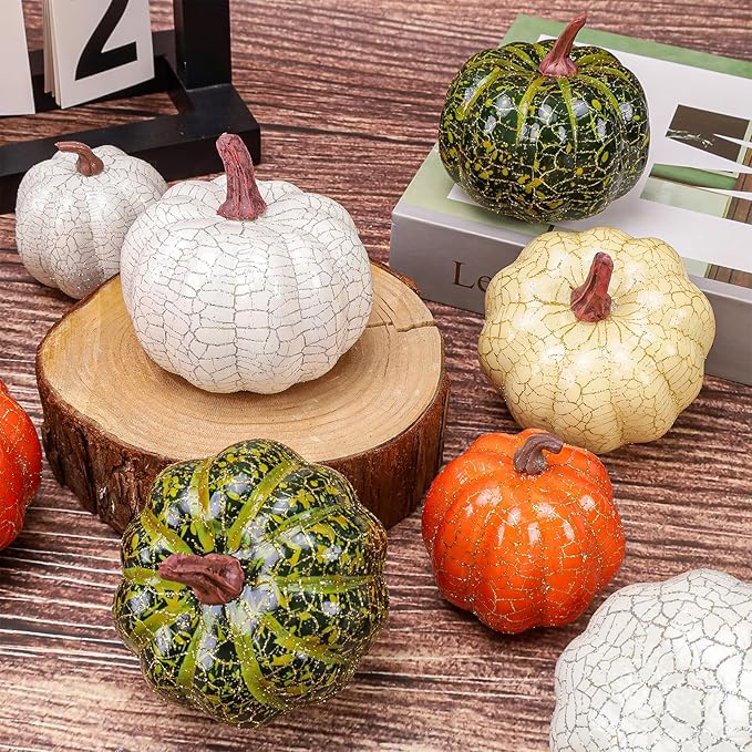 20 PCS Mini Assorted Artificial Pumpkins Set Fall Harvest Faux Foam Pumpkin Decorations Small Rustic Fake Pumpkin for Thanksgiving Halloween Wedding Farmhouse Party Home Kitchen Table Decor