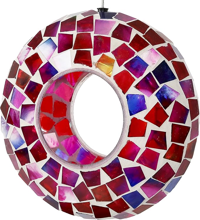 Sunnydaze 6-Inch Glass Mosaic Hanging Bird Feeder for Outdoors - Fly-Through Wild Bird Feeder - Crimson Mosaic