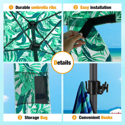 HOMEDEMO Beach Canopy UPF 50+, 6'×6', Easy Set up and Take Down Tent with Sand Pockets, Side Wall Shade Wind Waterproof for Kids, Family & Friends