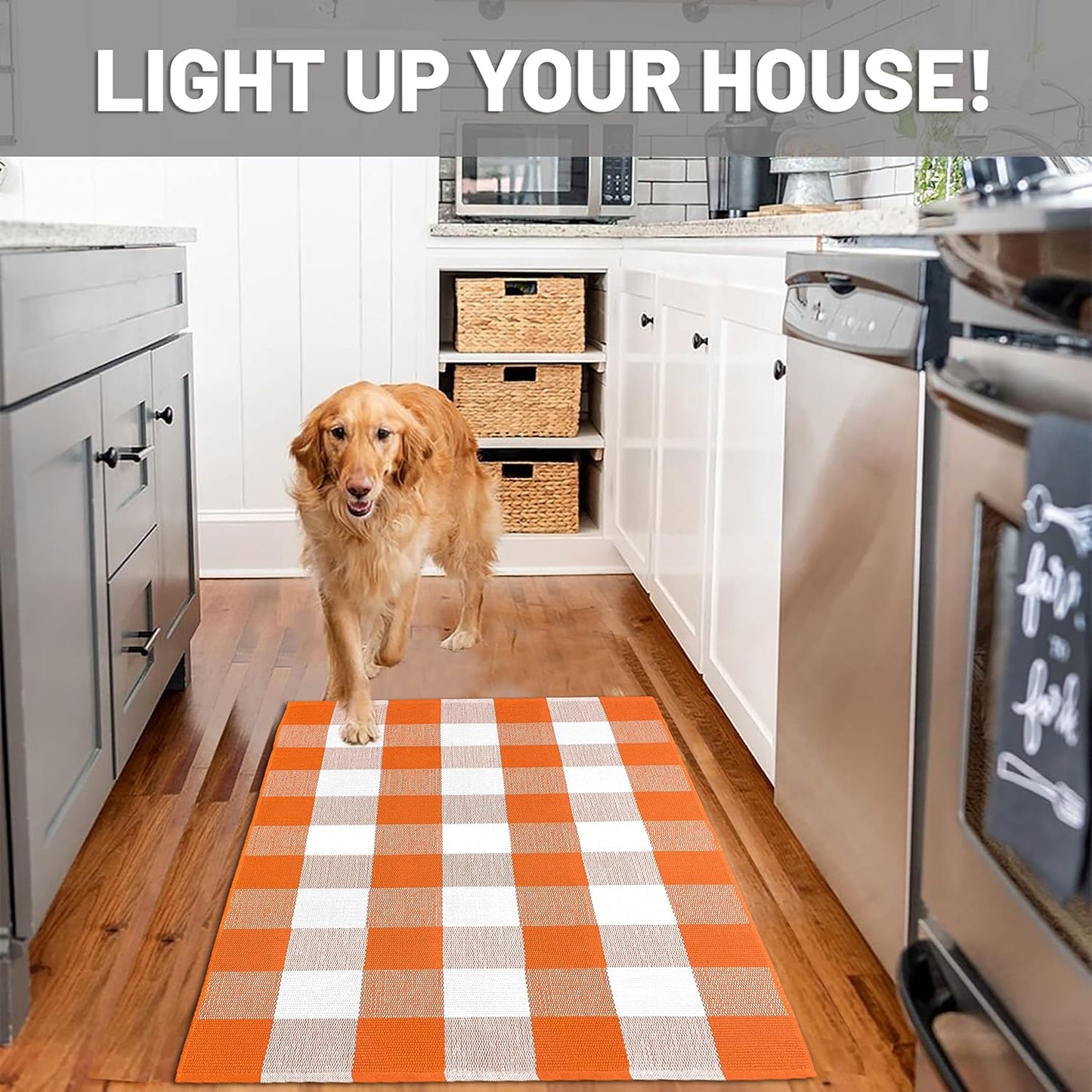 IOHOUZE Fall Buffalo Plaid Check Rug Outdoor Doormat 27.5 x 43 Inches Washable Woven Porch Decor Welcome Mats for Front Door/Farmhouse/Entryway/Home Entrance Orange and White Outdoor Rug