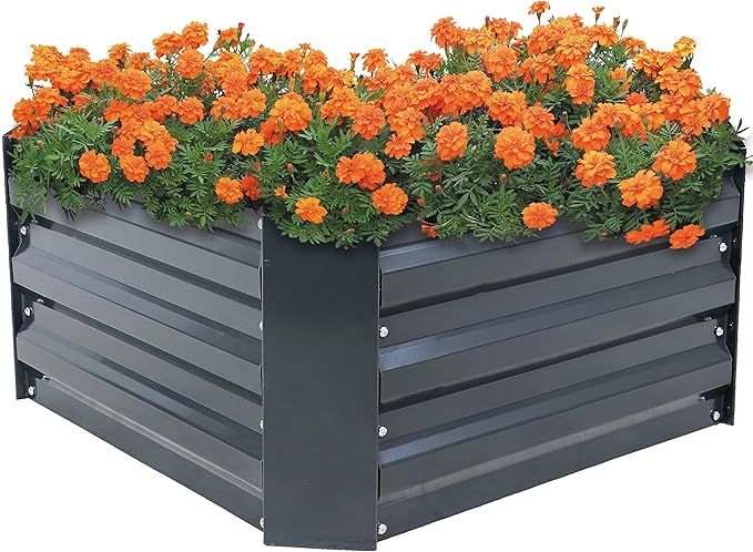 Sunnydaze 11.75" H Raised Metal Garden Bed - Galvanized Raised Garden Bed Outdoor for Vegetables and Flowers - Dark Gray - Square