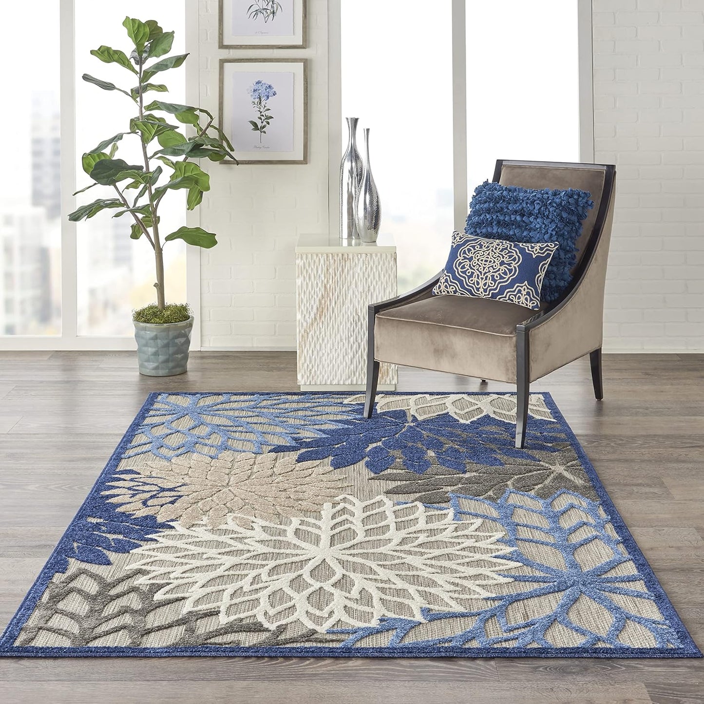 Nourison Home Aloha 5'3" x 7'5" Fabric Indoor/Outdoor Rug in Blue/Multi-Color