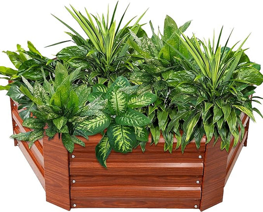 Sunnydaze 11.75" H Raised Metal Garden Bed - Galvanized Raised Garden Bed Outdoor for Vegetables and Flowers - Woodgrain - Hexagon