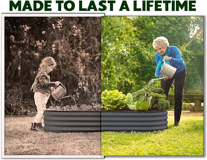 Galvanized Raised Garden Beds Outdoor // 8×4×1 ft Planter Raised Beds for Gardening, Vegetables, Flowers // Large Metal Garden Box // Patented Tool-Free Design (Gray)