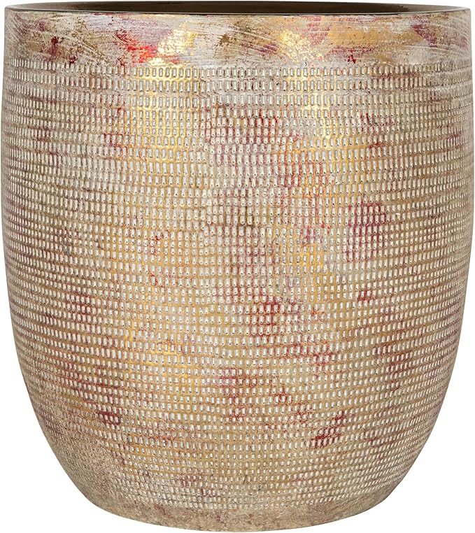 Creative Co-Op Coastal Embossed Textured Stoneware Planter, Metallic Gold