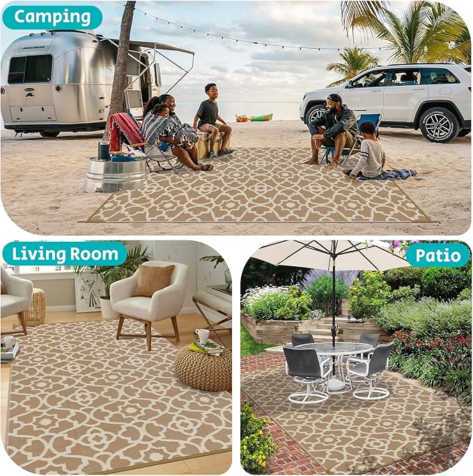 HEBE Outdoor Rug Waterproof 6x9, Plastic Straw Rug Camping Rug, Reversible Outdoor Patio Rugs RV Mat Clearance, Indoor Outside Floor Carpet for Porch,Deck,Camper,Balcony,Backyard
