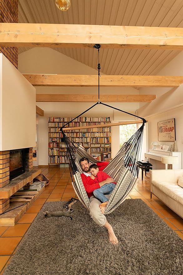 LA SIESTA® - XL King Habana Cotton Hammock Chair & CasaMount - Hanging Chair w/Suspension Kit for Walls Ceilings & Square Beams - Indoor Outdoor Swing Hanging Chair Bedroom Patio Balcony - Zebra