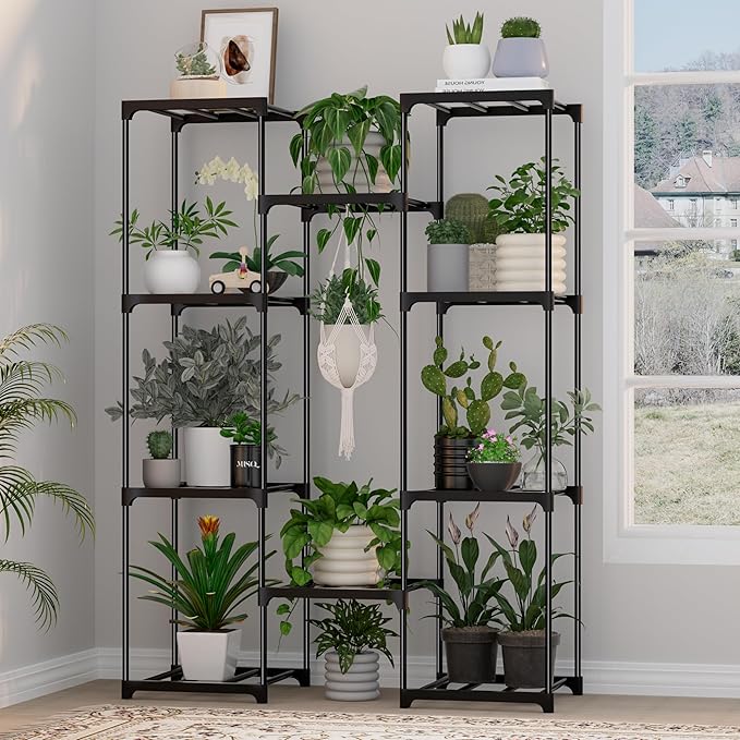 Tall Plant Stand Indoor Metal Plant Shelf Outdoor Tiered Plant Rack for Multiple Plants 4 Tiers 10 Pots Ladder Plant Holder Plant Table for Plant Pots Boho Home Decor for Gardening Gifts