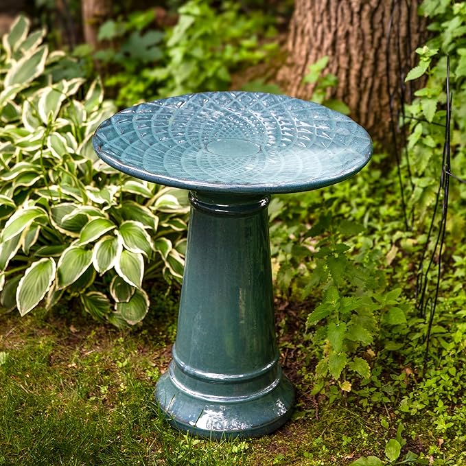 Sunnydaze Rennes Outdoor Ceramic Bird Bath - 22.5" H - UV- and Frost-Resistant - Glazed Bowl and Pedestal with Turquoise Finish