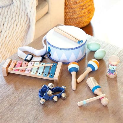 Baby Wooden Musical Instruments Set -7 PCS Montessori Percussion Toys for Toddlers & Kids - Safe Natural Wood Waldorf Toys for Hand-Eye Coordination, Sensory Play & Screen-Free Family Fun