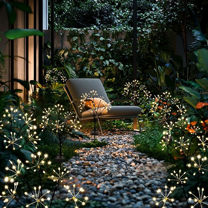 Solar Garden Decor Lights Outdoor, Solar Powered Lights Waterproof for Yard Patio Porch Flowerbed, Fairy Gardening Supplies Gifts Firwork (2 Pack)