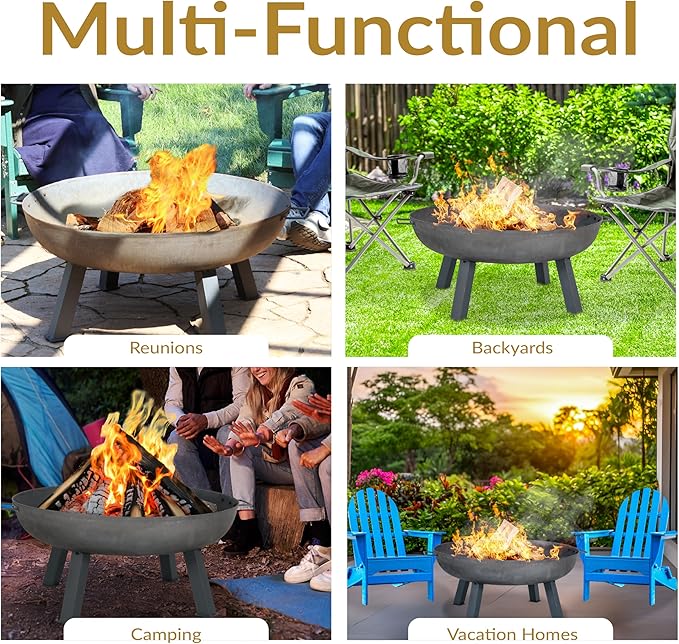 Sunnydaze 34-Inch Cast Iron Heavy-Duty Fire Pit for Outside - Wood-Burning Outdoor Fire Pit Bowl with Handles - Steel Finish