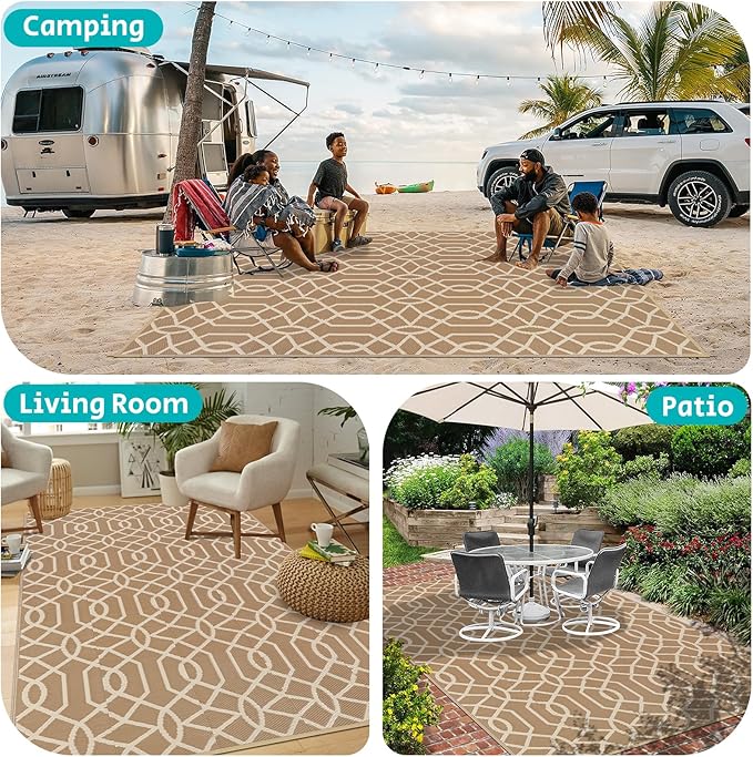 HEBE Outdoor Rug Waterproof 8x10, Reversible Plastic Straw Rug RV Camping Rug, Indoor Outdoor Patio Mat Clearance, Outside Carpet for Porch,Deck,Camper,Balcony,Backyard,Picnic