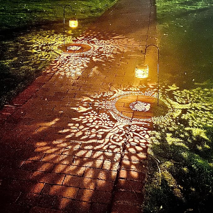2 Pack Tree of Life Outdoor Solar Hanging Lanterns Waterproof LED Solar Lights Metal Decorative Lanterns for Garden, Patio, Courtyard, Backyard, Yard Decor Unique Tree of Life Gifts for Women