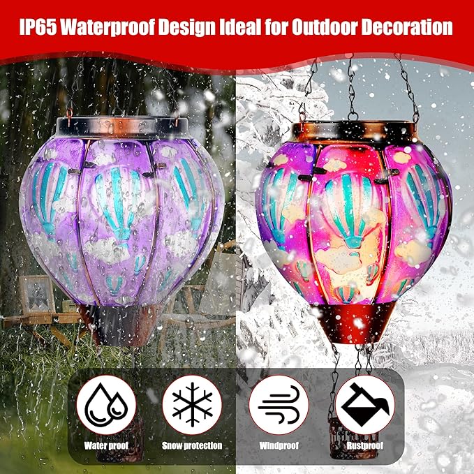 Solar Lantern Outdoor Waterproof, Hanging for Backyard Porch Patio Lawn Pathway Decor, Yard Decorations, Hot Air Balloon Garden Gifts, Cardinal-2, Sol-Purpl-Us2