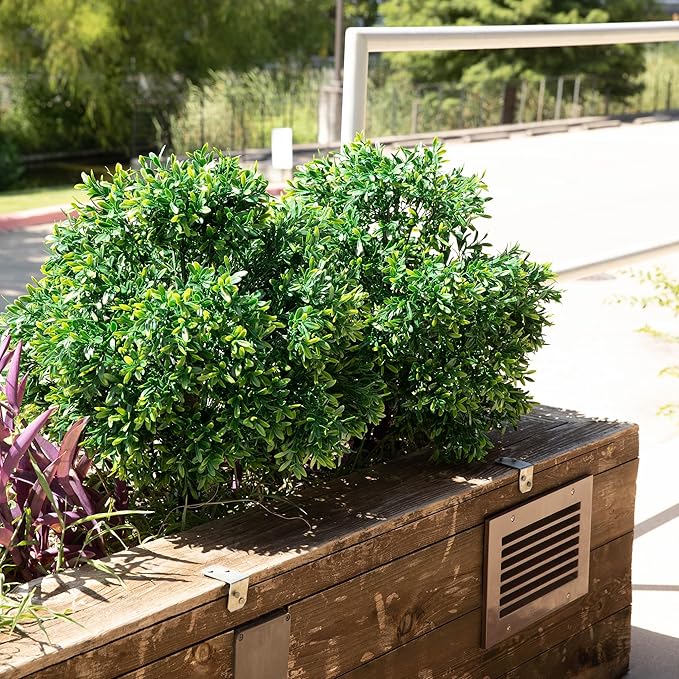 Premium 16" Diameter Artificial Japanese Boxwood Topiary – Set of 2 Faux Plants with Ground Spikes – UV-Resistant, Realistic Outdoor & Indoor Garden Décor – Weatherproof and Durable