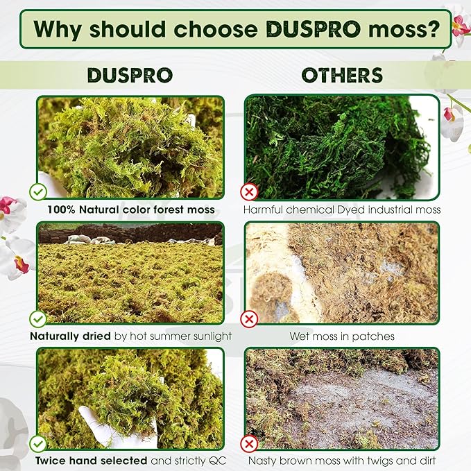 DUSPRO Dried Moss for Potted Plants, Forest Orchid Moss for Potting Mix, Sphagnum Potting Moss for Plants Indoor, Real Moss Soil Cover for Houseplant (2.1 LBS)