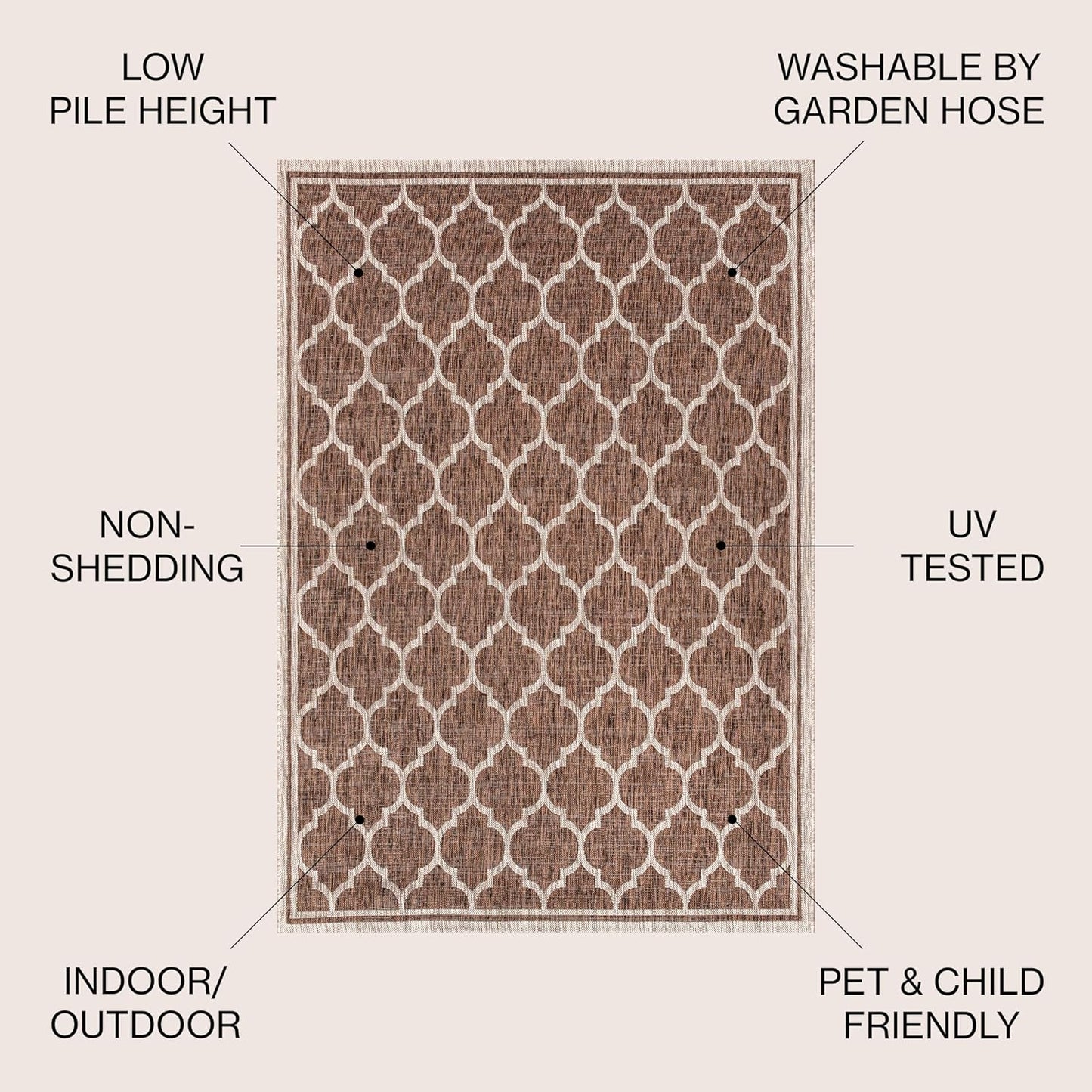 Eyely BMS109B-4R Santa Monica Trebol Moroccan Trellis Textured Weave, Pet Friendly, Non-Shedding, Stain Resistant, Easy-Cleaning, Espresso/Taupe, 4' Round, Indoor/Outdoor, Area Rug